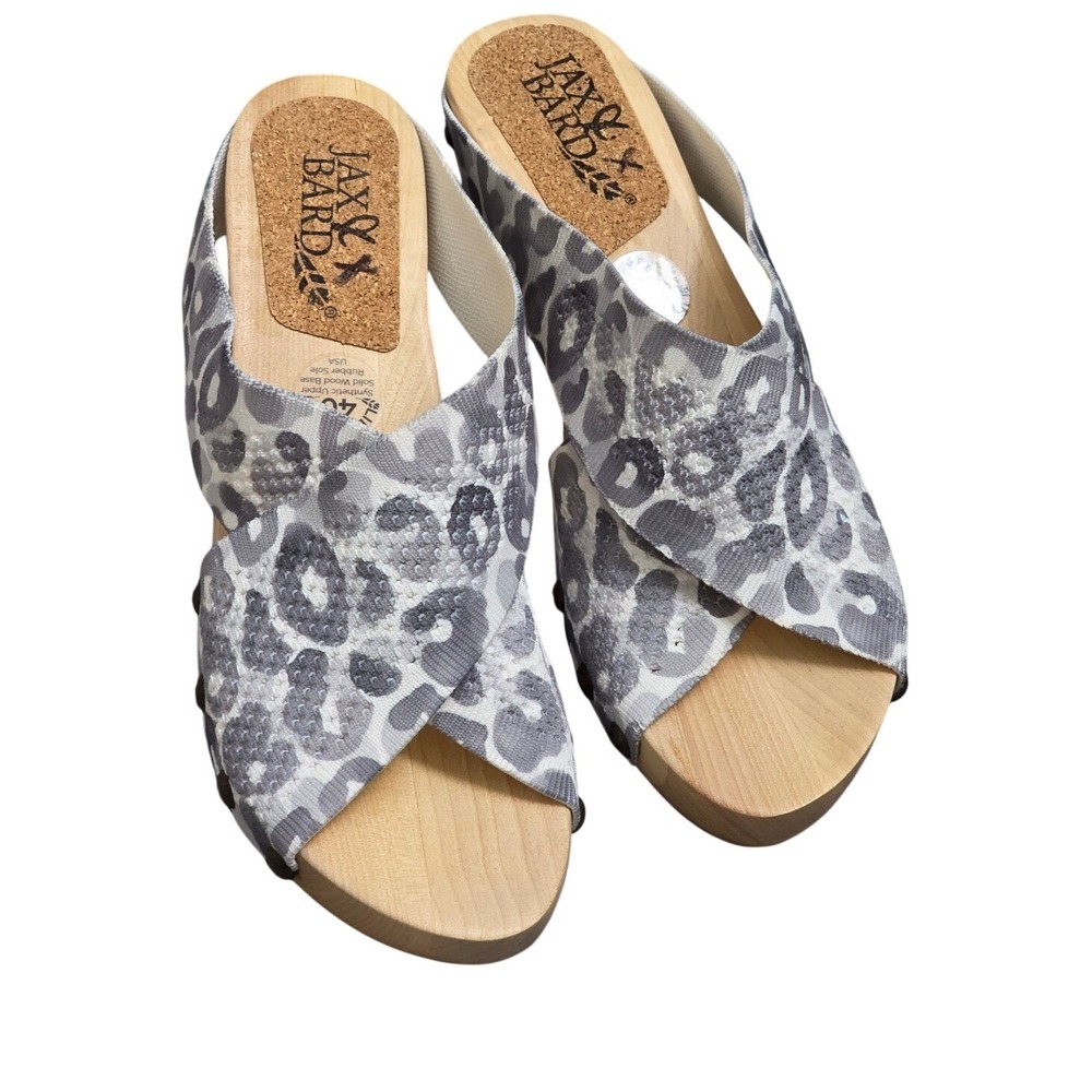 Jax & Bard Libby Hill Clogs 40 Grey Leopard Wood Platform Sandals Made in USA